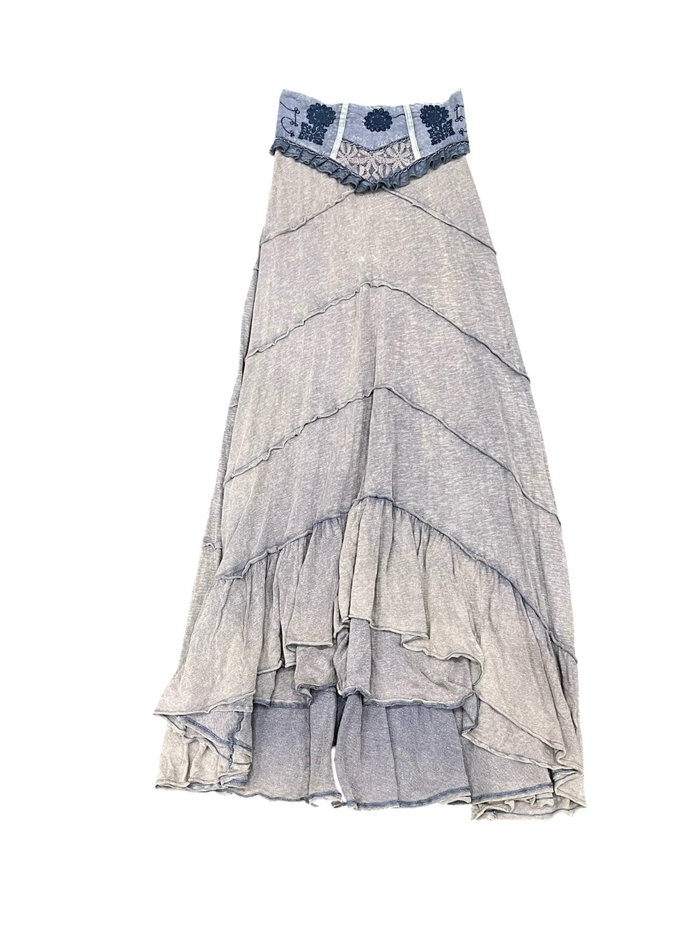 Vintage Free People | Tiered Flowy Smocked Stretch Cotton Maxi Skirt XS